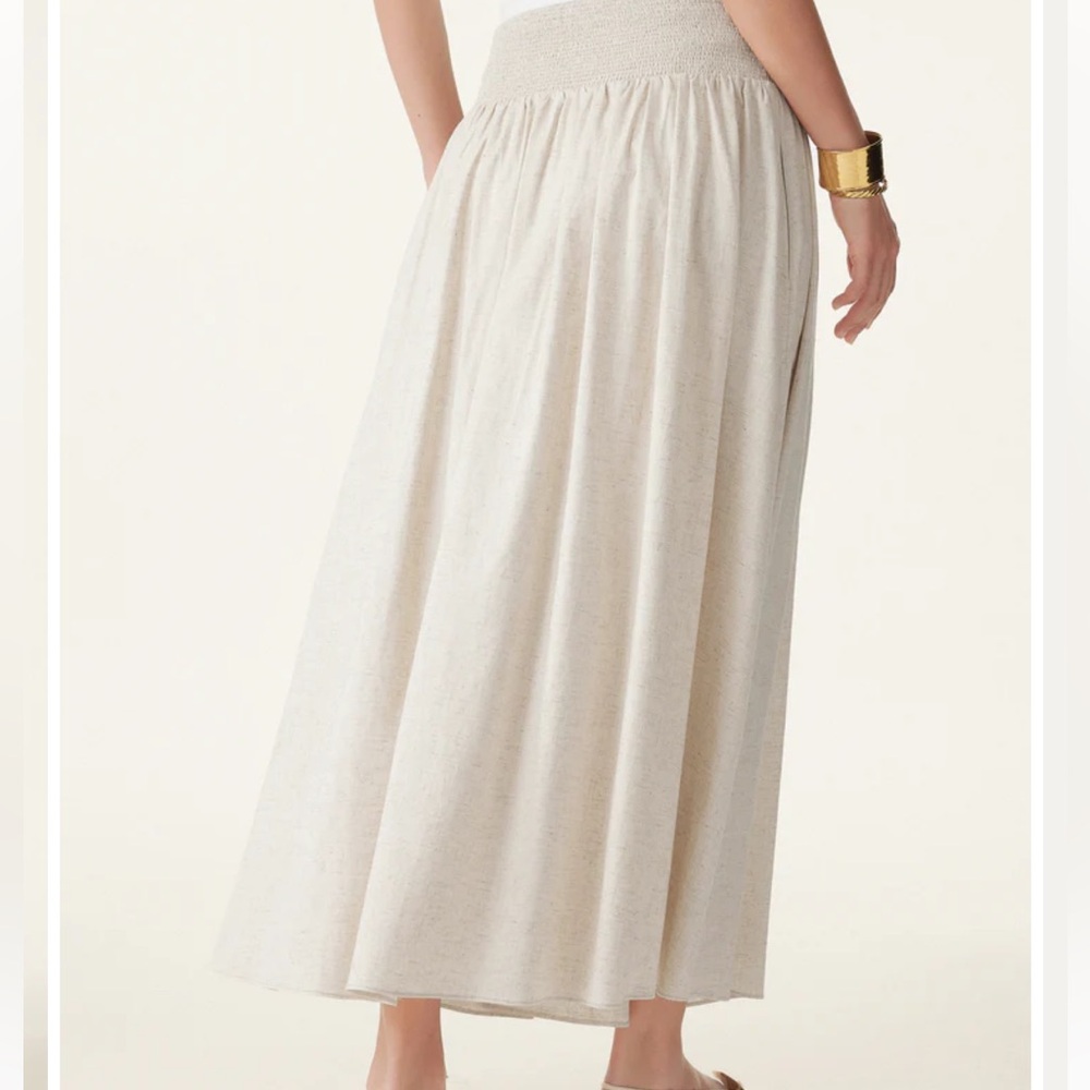 OGL Beige Linen Flow Long Maxi Skirt With Pockets Elastic Waist Lined Effortless - Picture 12 of 14